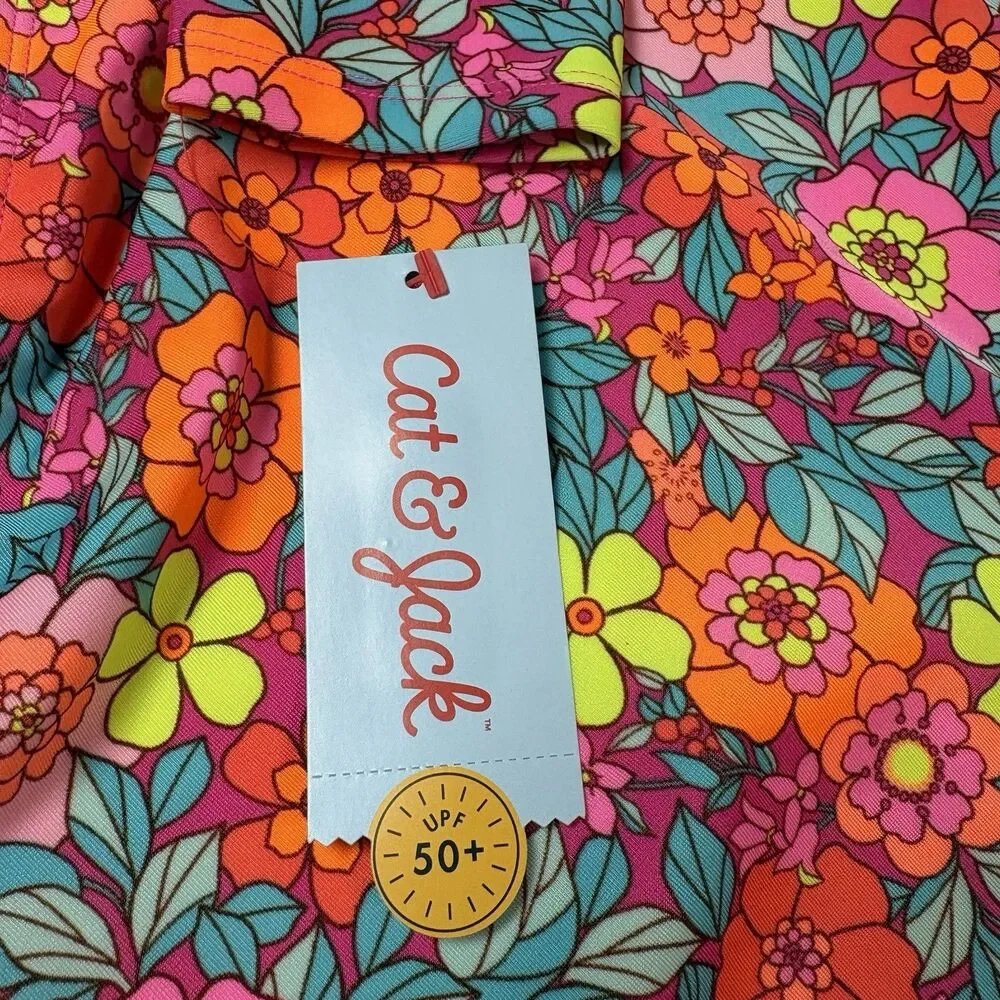 Cat & Jack Girls Sz 8 Plus M Long sleeve Swim Rash Guard Swimsuit Floral NEW